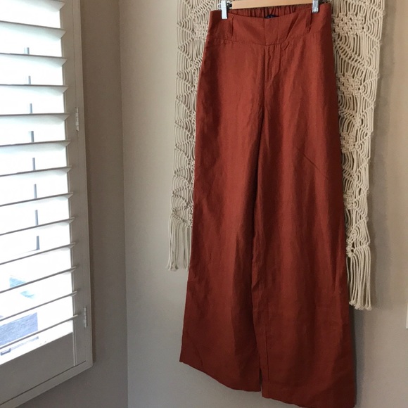 beau dawson Pants - Beau Dawson wide leg linen pants in persimmon color sz S